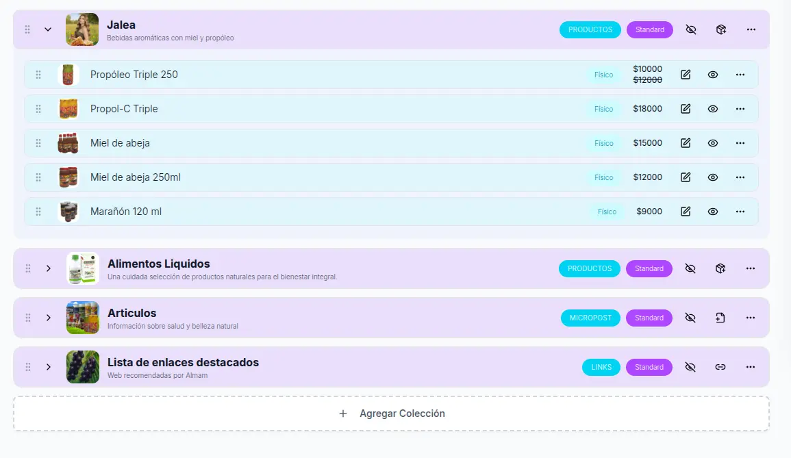 Vista de reordenamiento